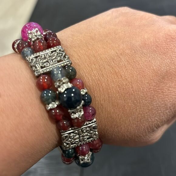 Vintage Glass Bead Stretch Casual Western Boho Filigree Bracelet ​​​​​​​​​​ - Picture 2 of 4